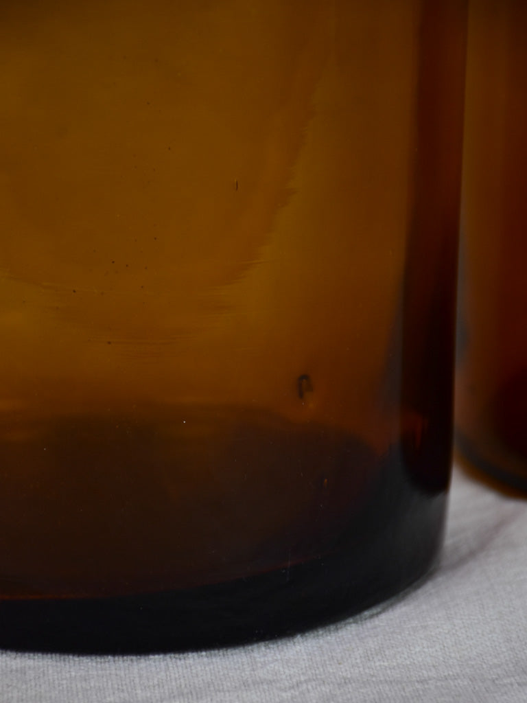 3 large antique French amber blown glass jars