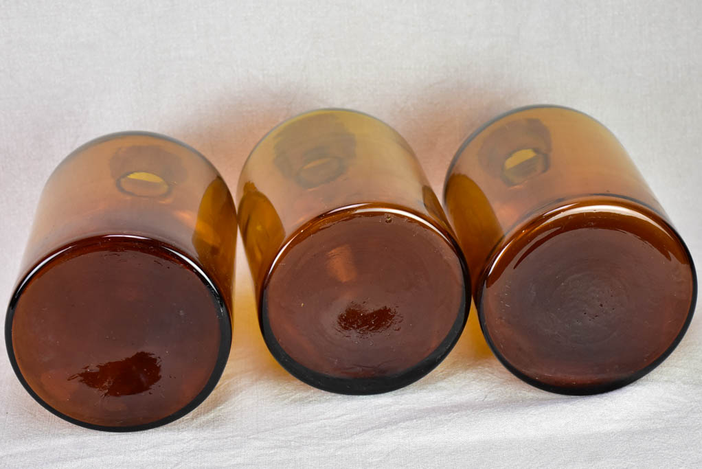 3 large antique French amber blown glass jars