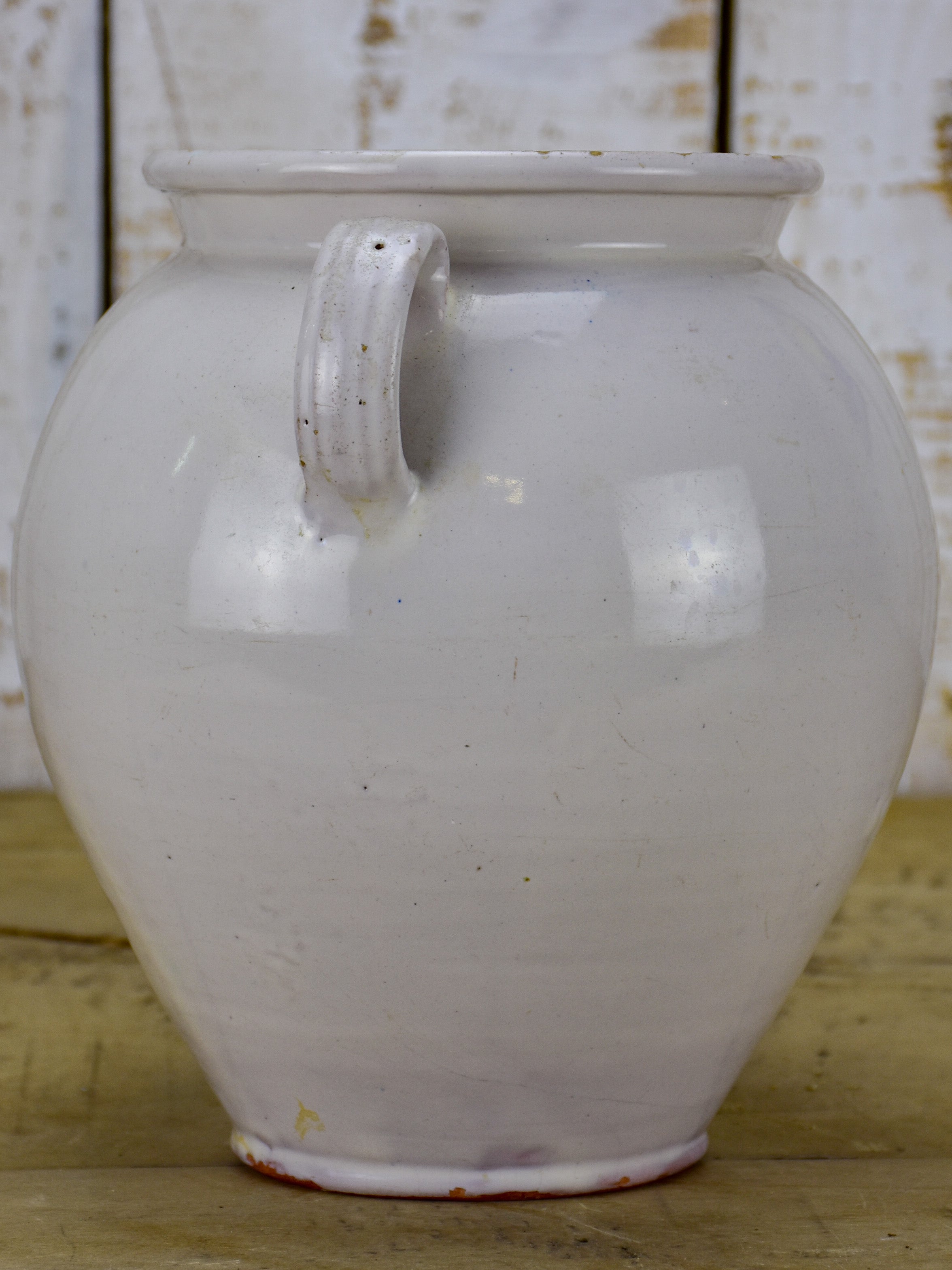 Antique French confit pot with white glaze