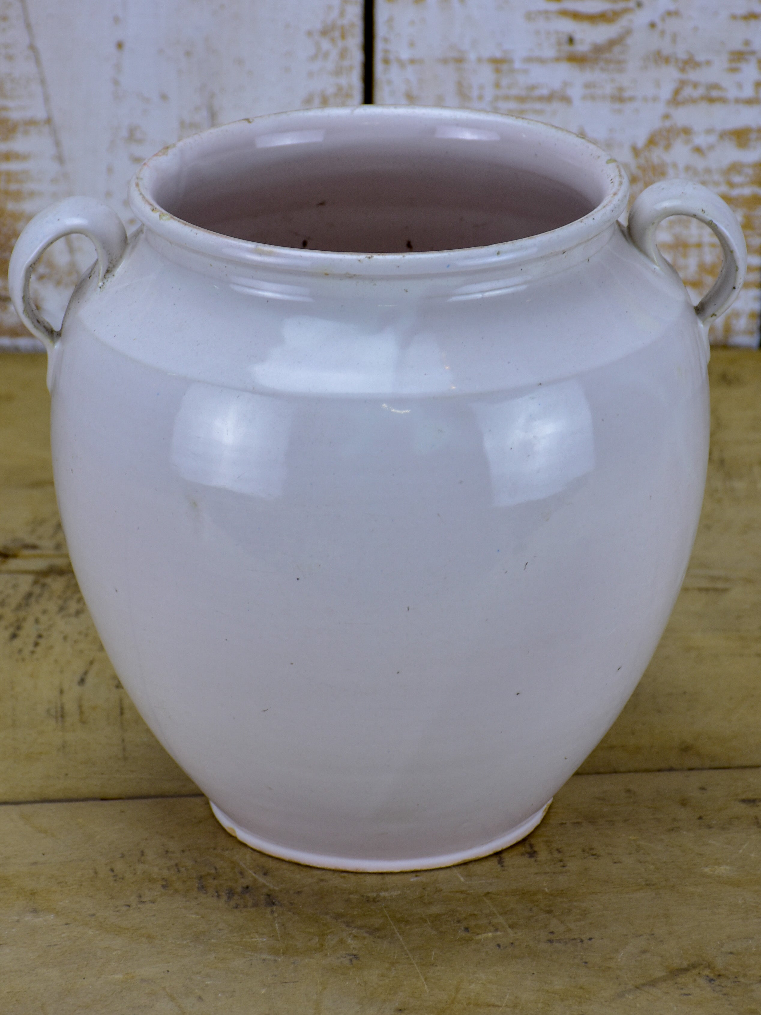 White antique French confit pot