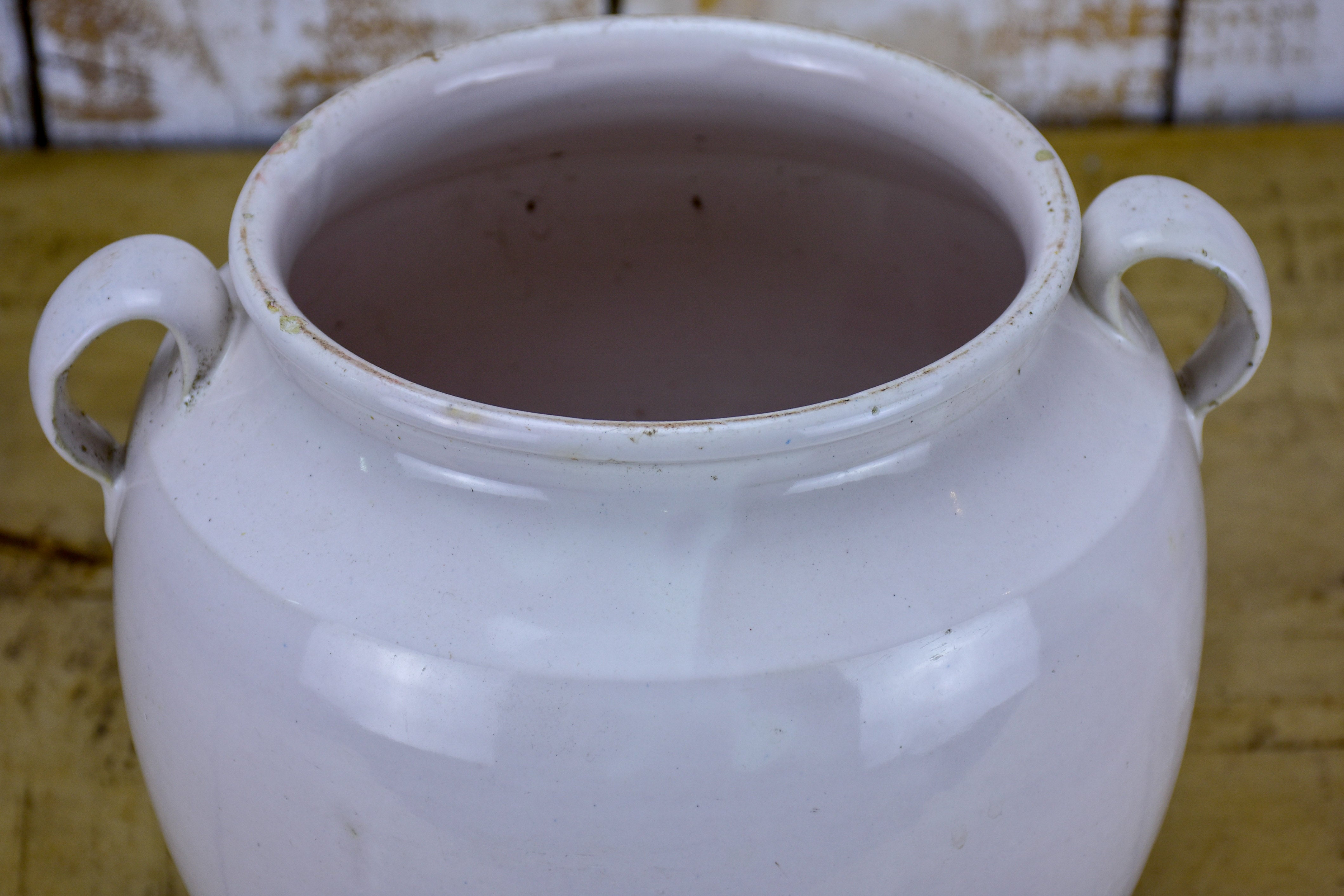 White antique French confit pot