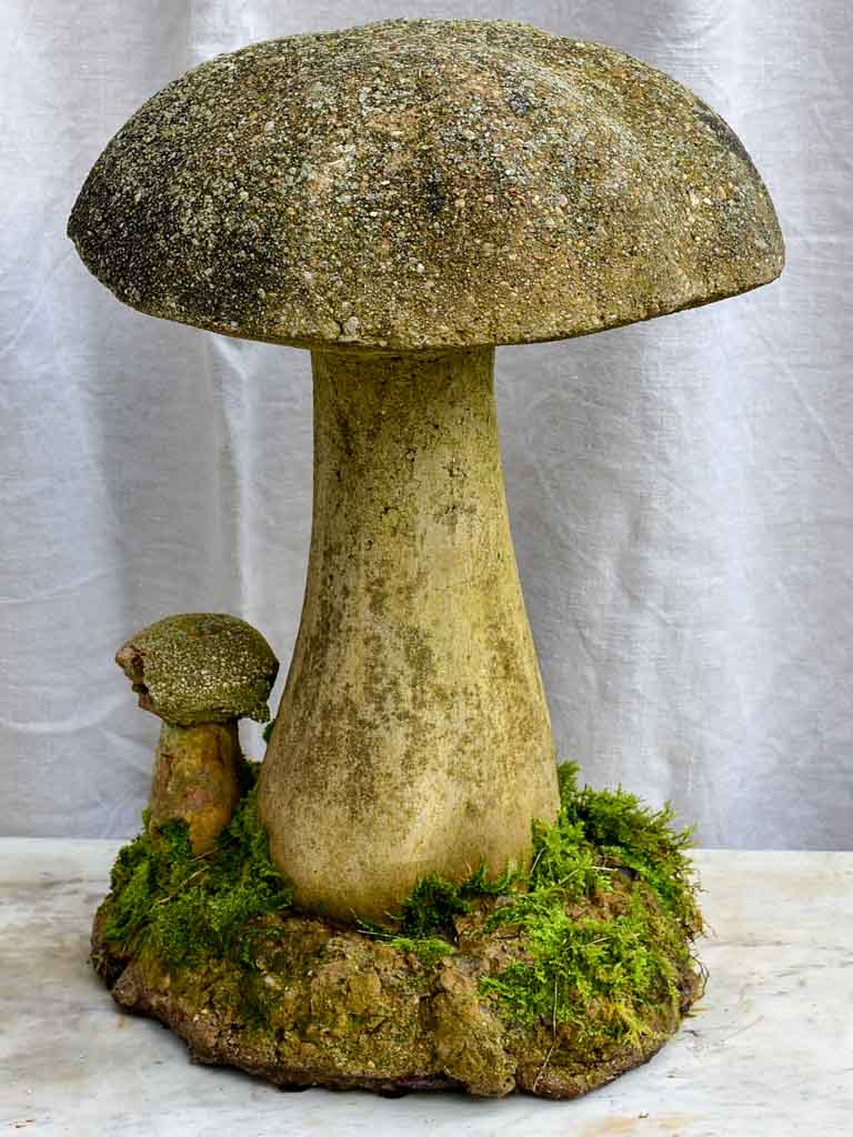 Antique French garden sculpture of a mushroom