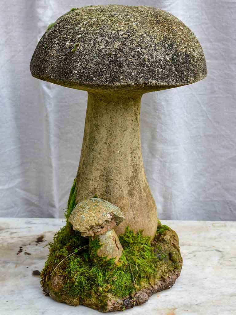 Antique French garden sculpture of a mushroom