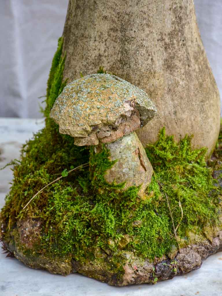 Antique French garden sculpture of a mushroom