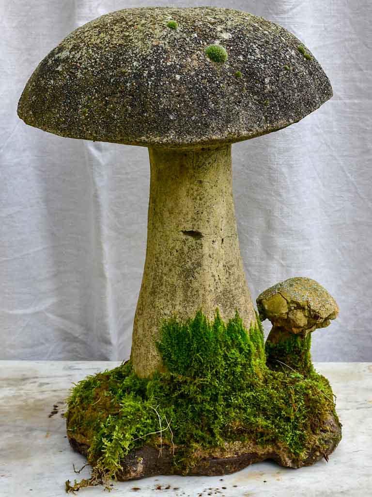 Antique French garden sculpture of a mushroom