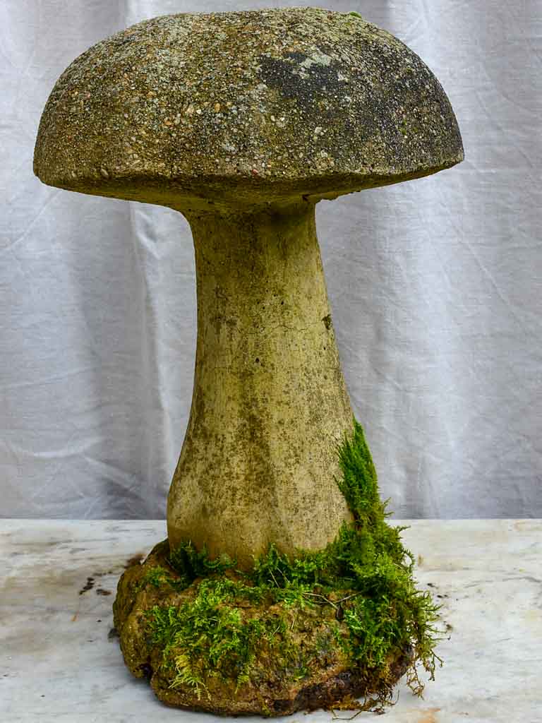 Antique French garden sculpture of a mushroom