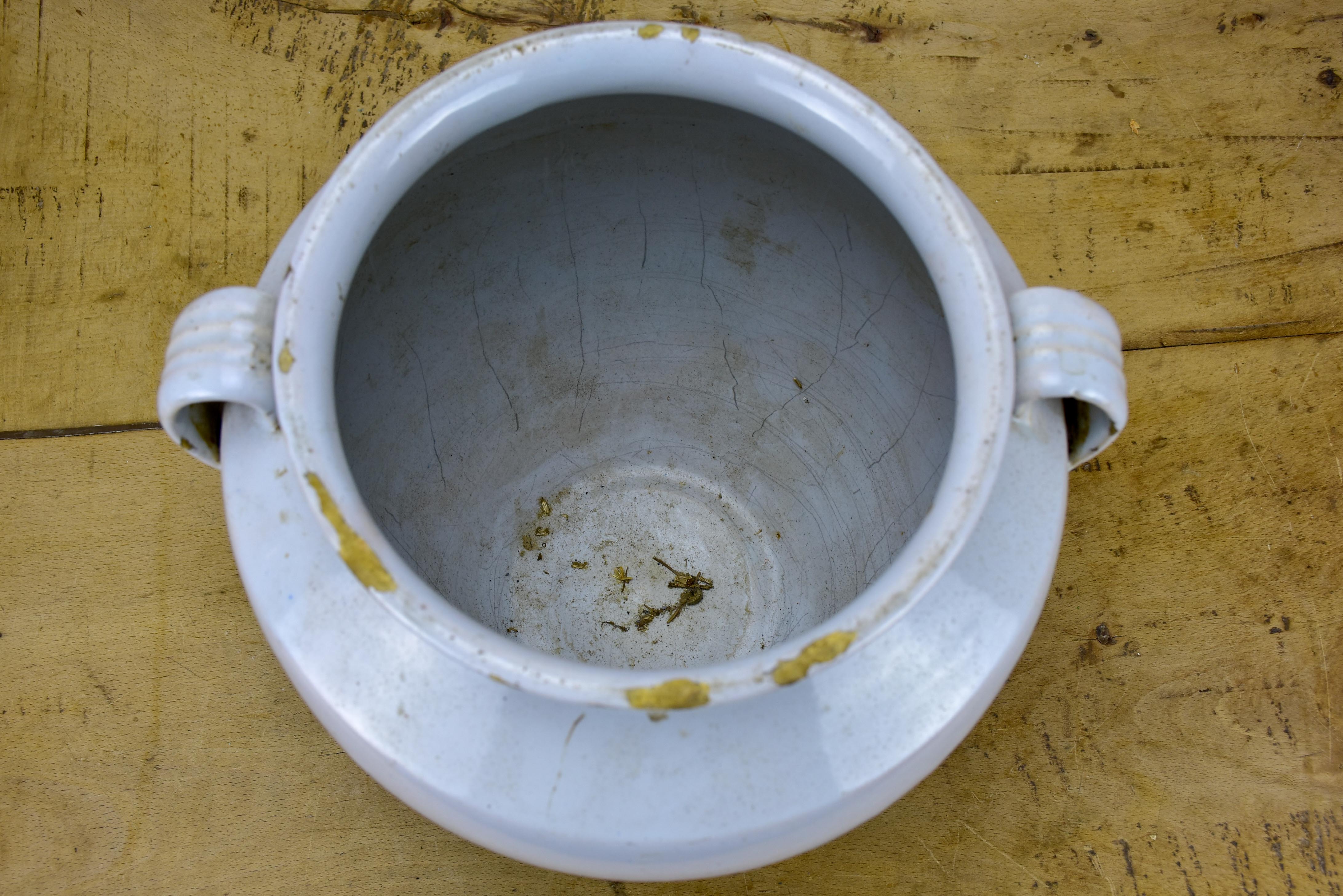 Antique French confit pot - white