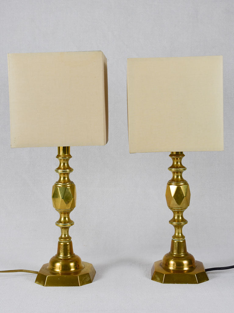 Pair of antique bronze candlestick table lamp bases 12¼"