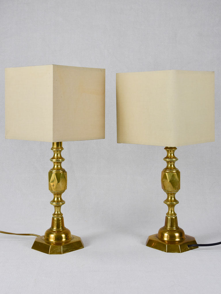 Pair of antique bronze candlestick table lamp bases 12¼"