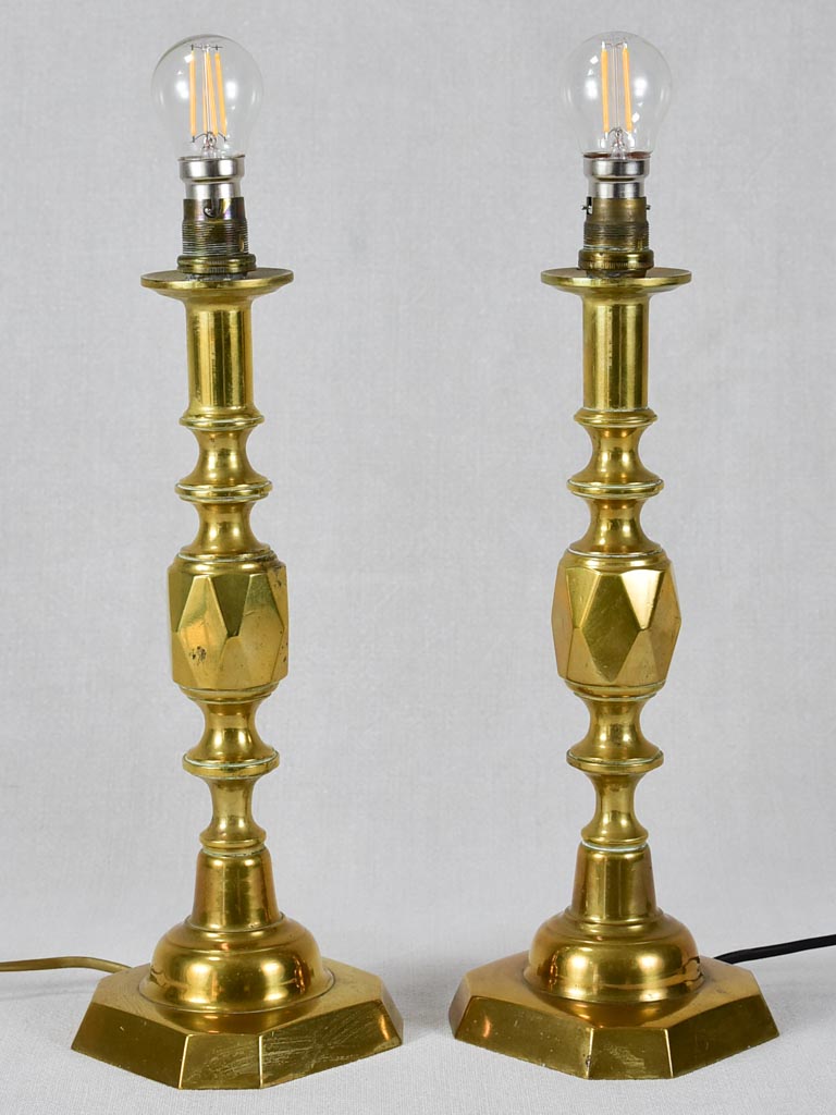 Pair of antique bronze candlestick table lamp bases 12¼"