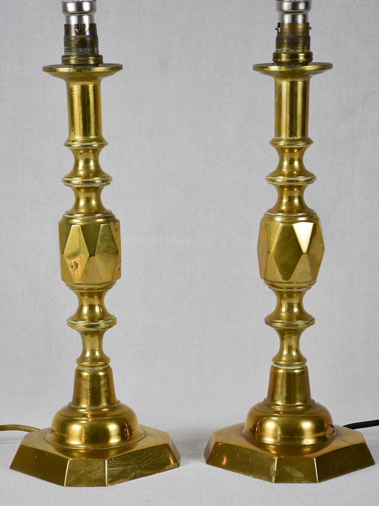 Pair of antique bronze candlestick table lamp bases 12¼"