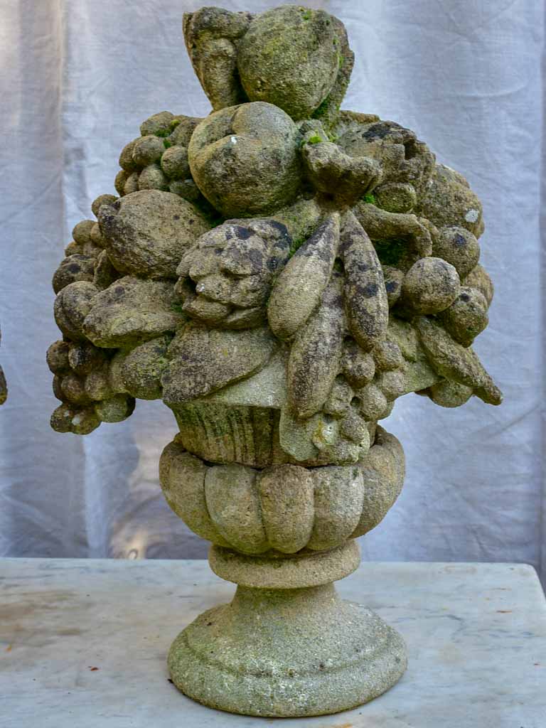 Pair of early 20th century fruit basket garden finials - reconstituted stone