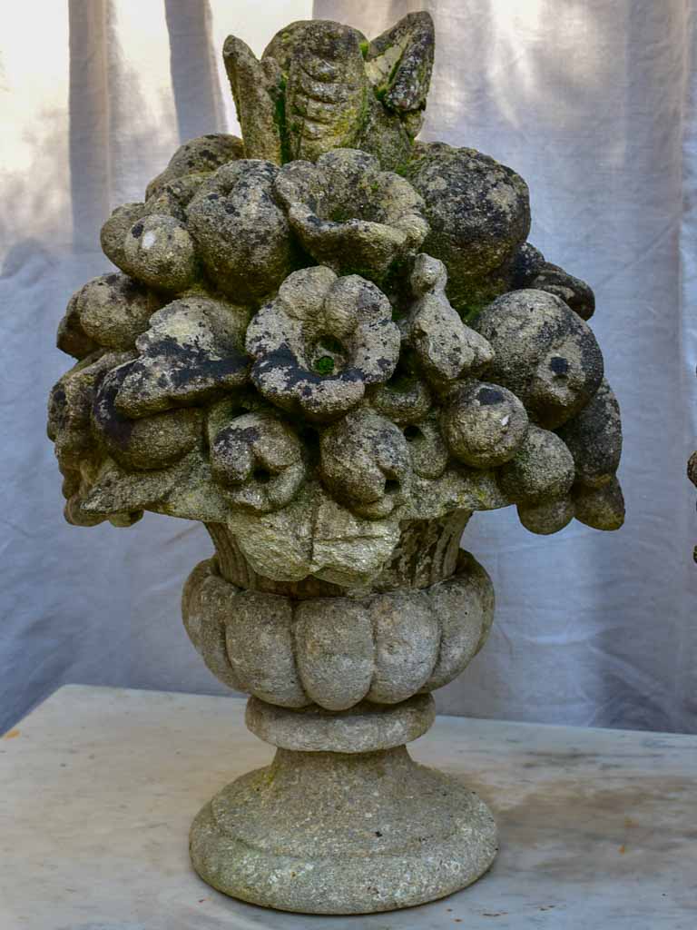 Pair of early 20th century fruit basket garden finials - reconstituted stone