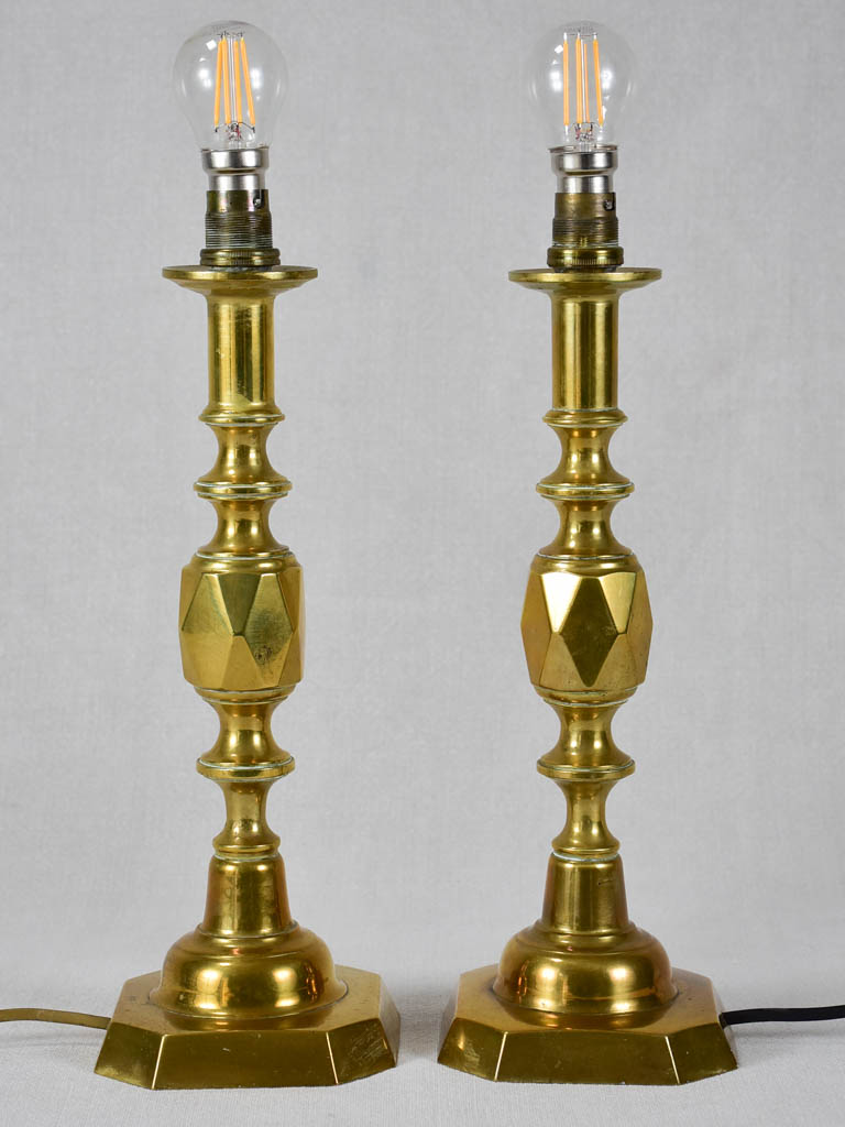 Pair of antique bronze candlestick table lamp bases 12¼"