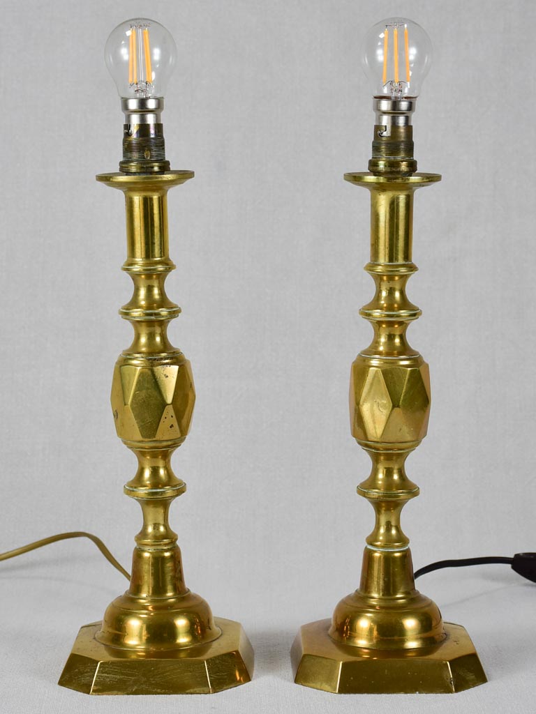 Pair of antique bronze candlestick table lamp bases 12¼"