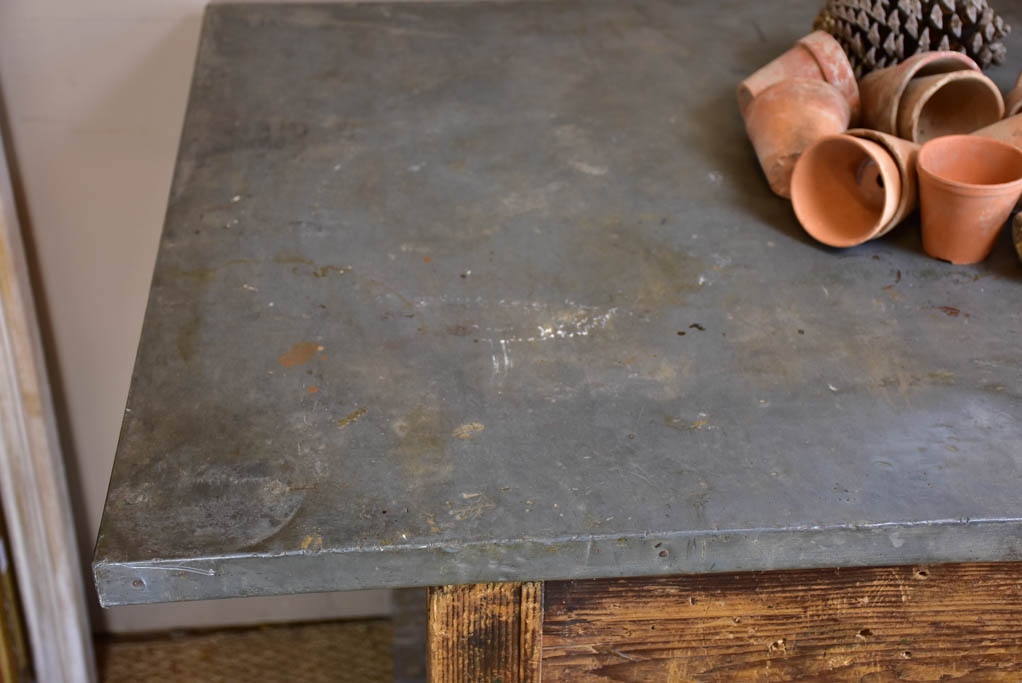 Antique French table with zinc top - florist or oyster table