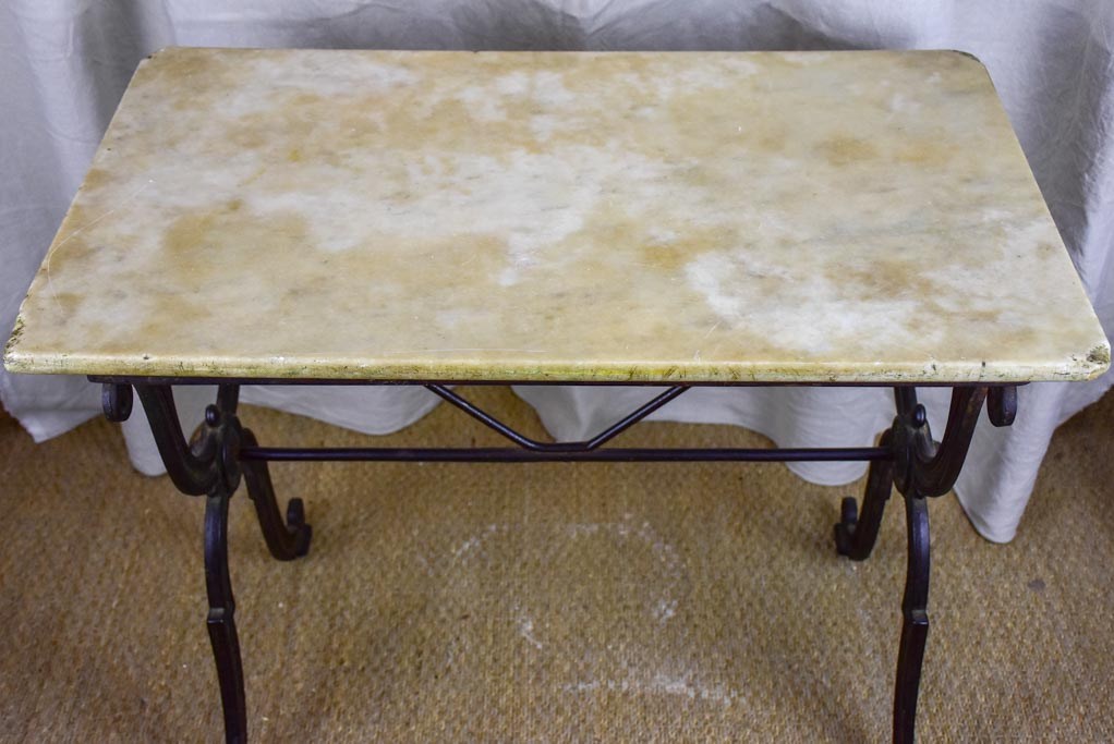 Antique French bistro table with marble top - rectangular