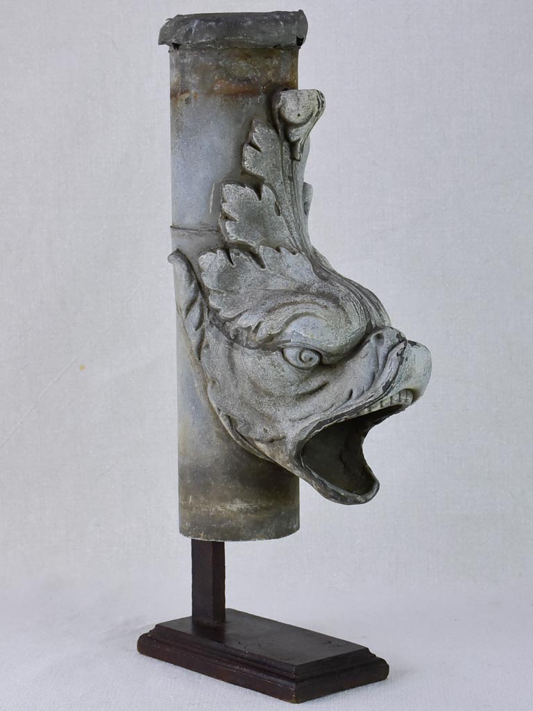 Early 19th century French salvaged zinc gutter spout - dolphin