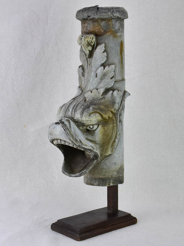 Early 19th century French salvaged zinc gutter spout - dolphin