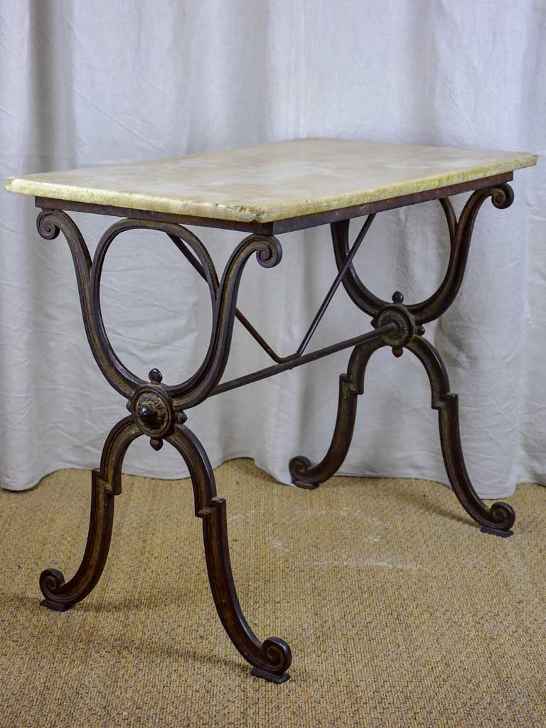 Antique French bistro table with marble top - rectangular