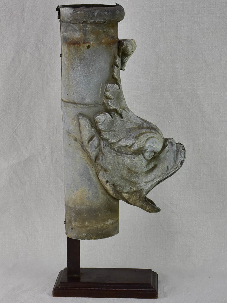 Early 19th century French salvaged zinc gutter spout - dolphin