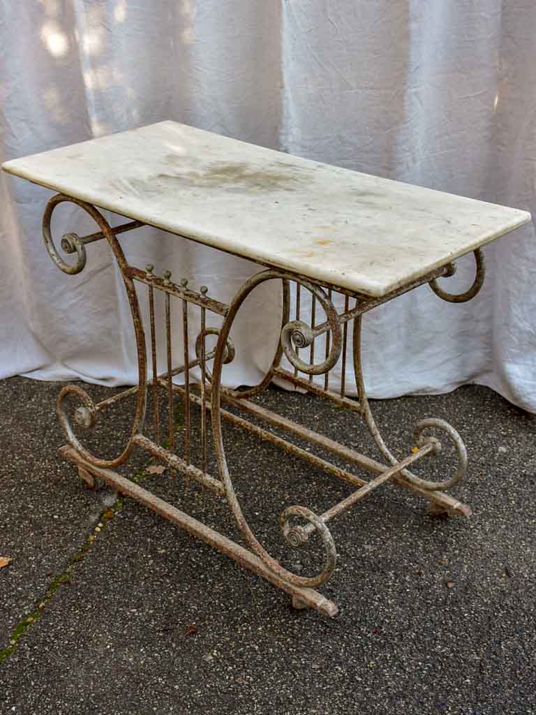 19th Century French butcher's table - Lyre-base with marble top