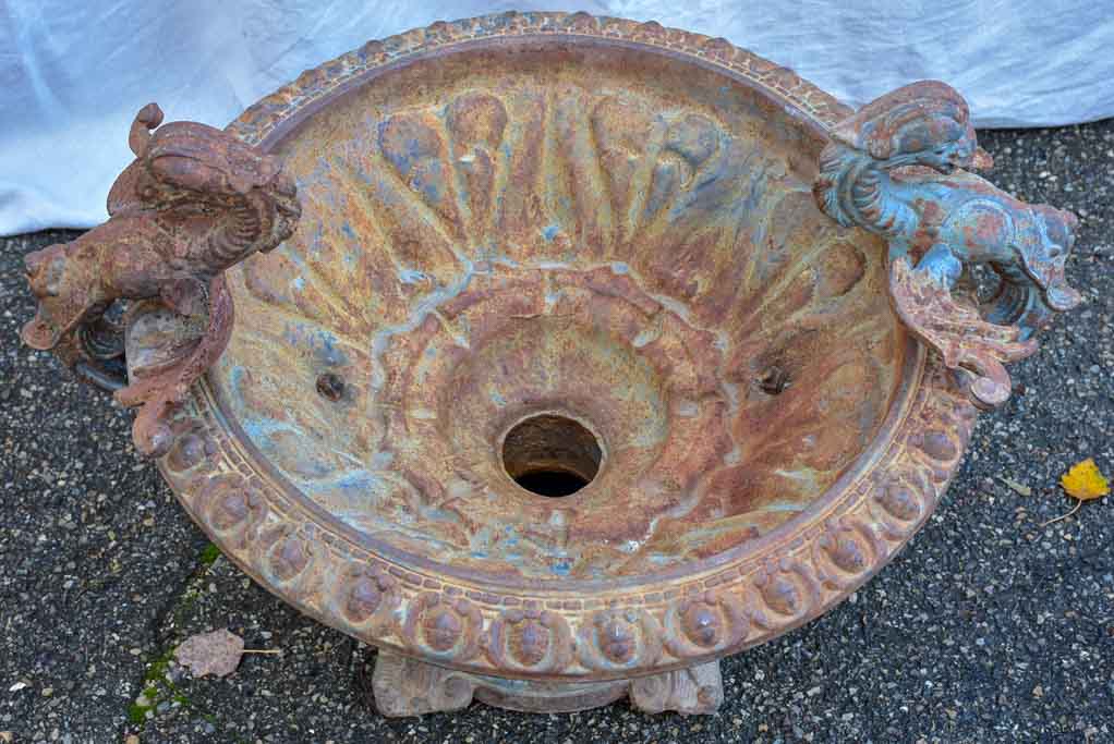 Pair of early 20th Century cast iron urns with Phoenix handles