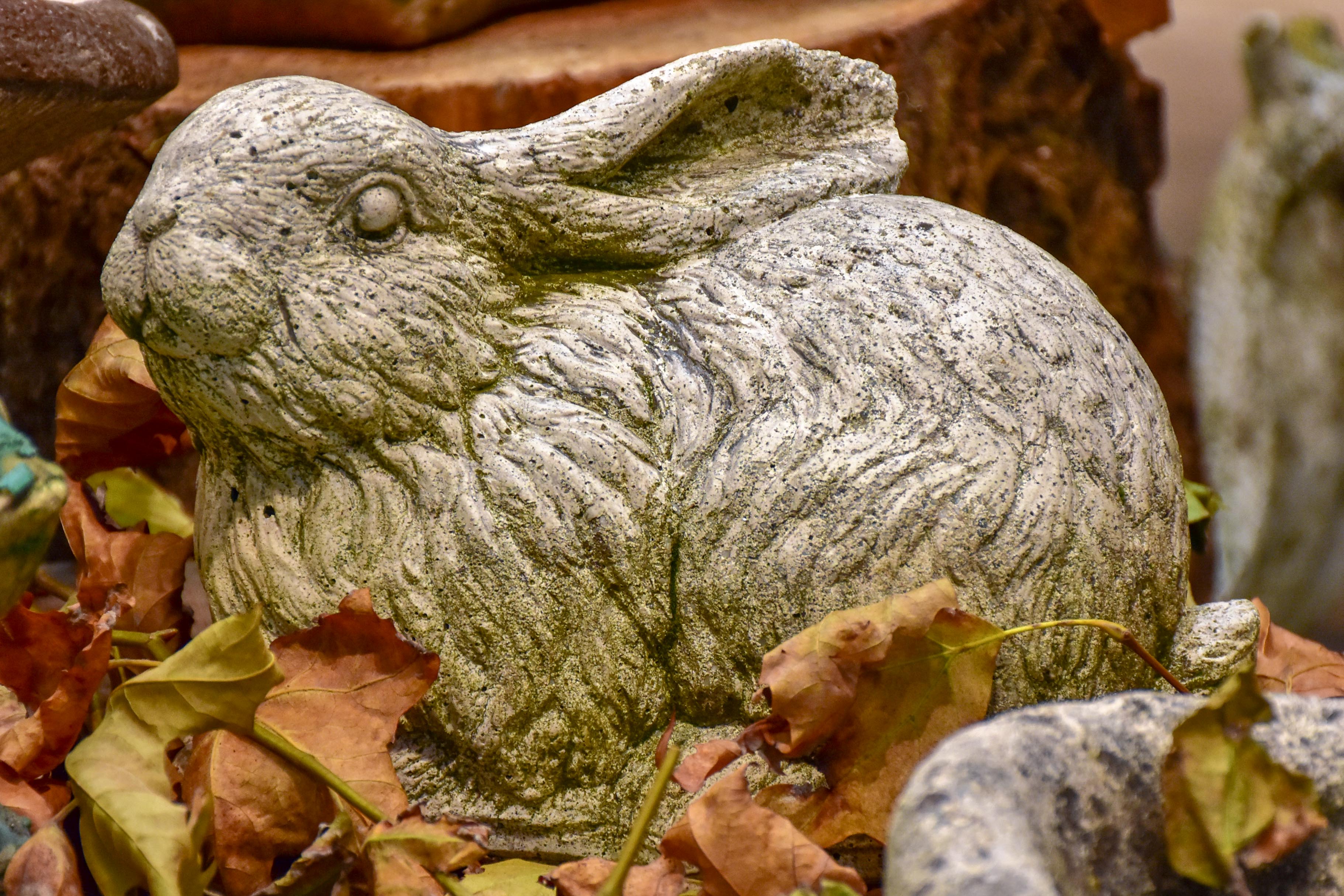 Vintage French garden sculpture of a rabbit