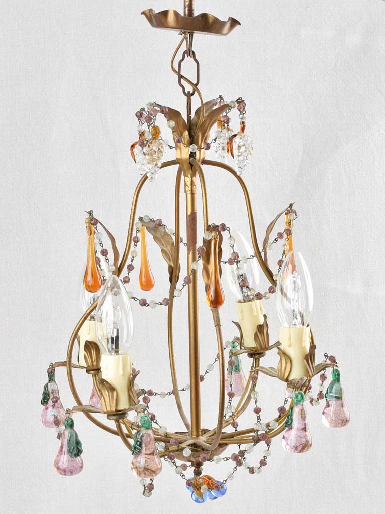 Small 4-globe chandelier with fruit decorations 21¾"