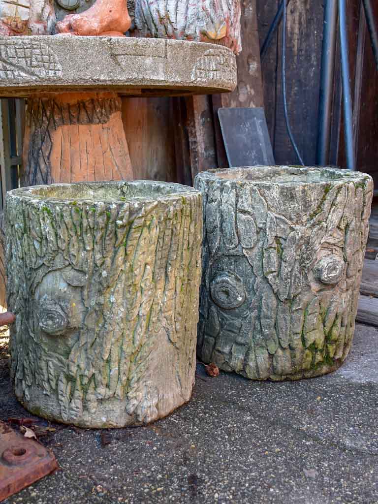 Pair of large faux bois garden planters