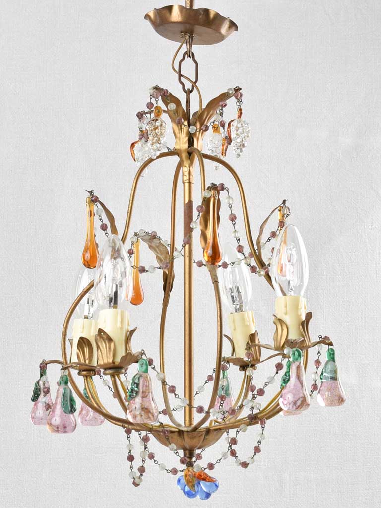 Small 4-globe chandelier with fruit decorations 21¾"