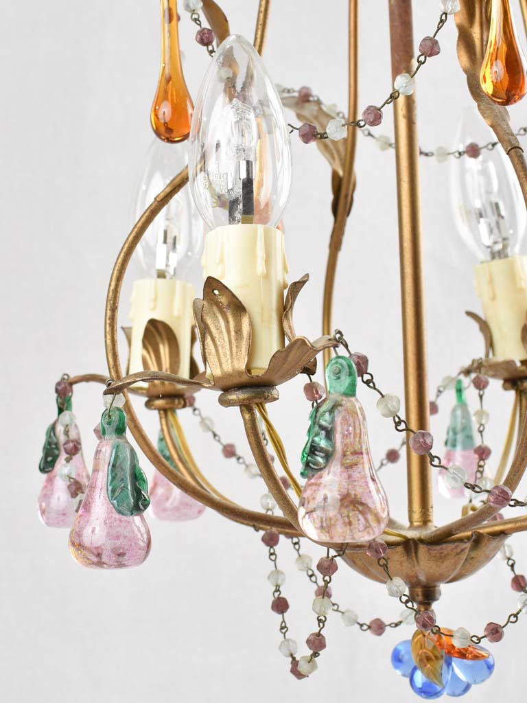 Small 4-globe chandelier with fruit decorations 21¾"