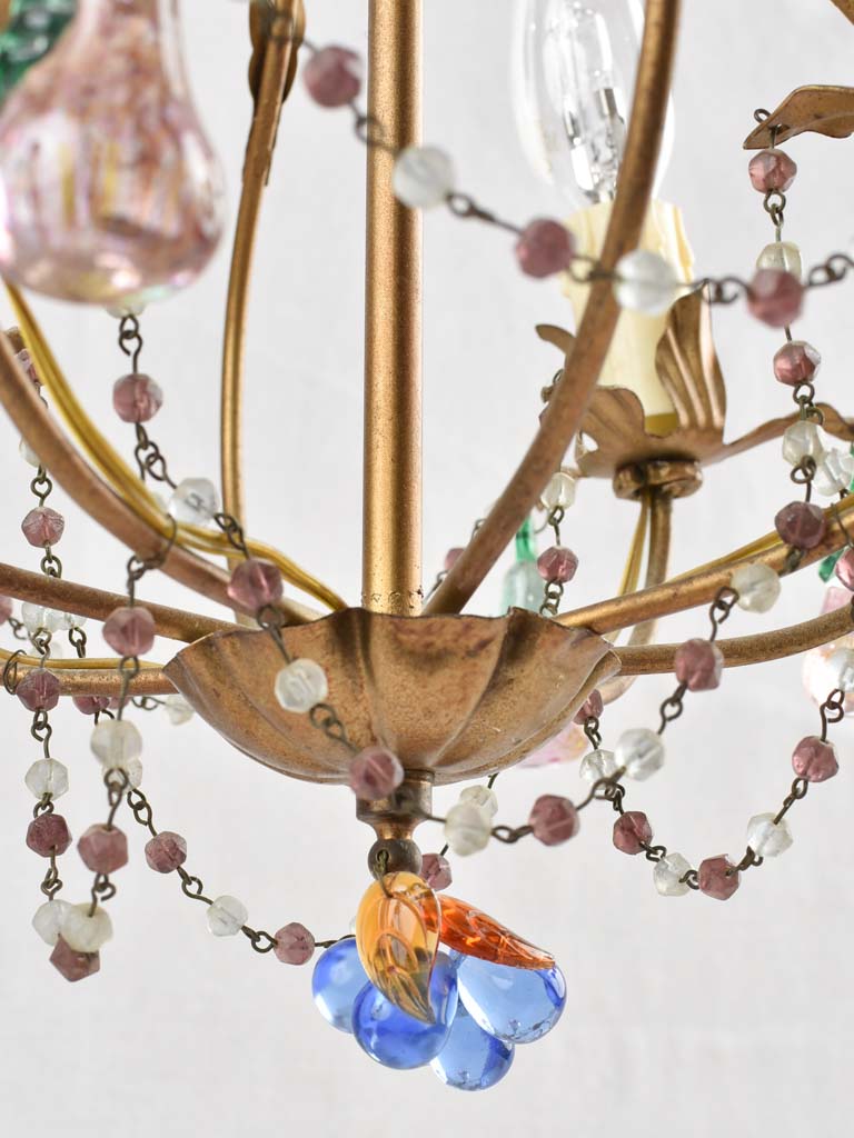 Small 4-globe chandelier with fruit decorations 21¾"