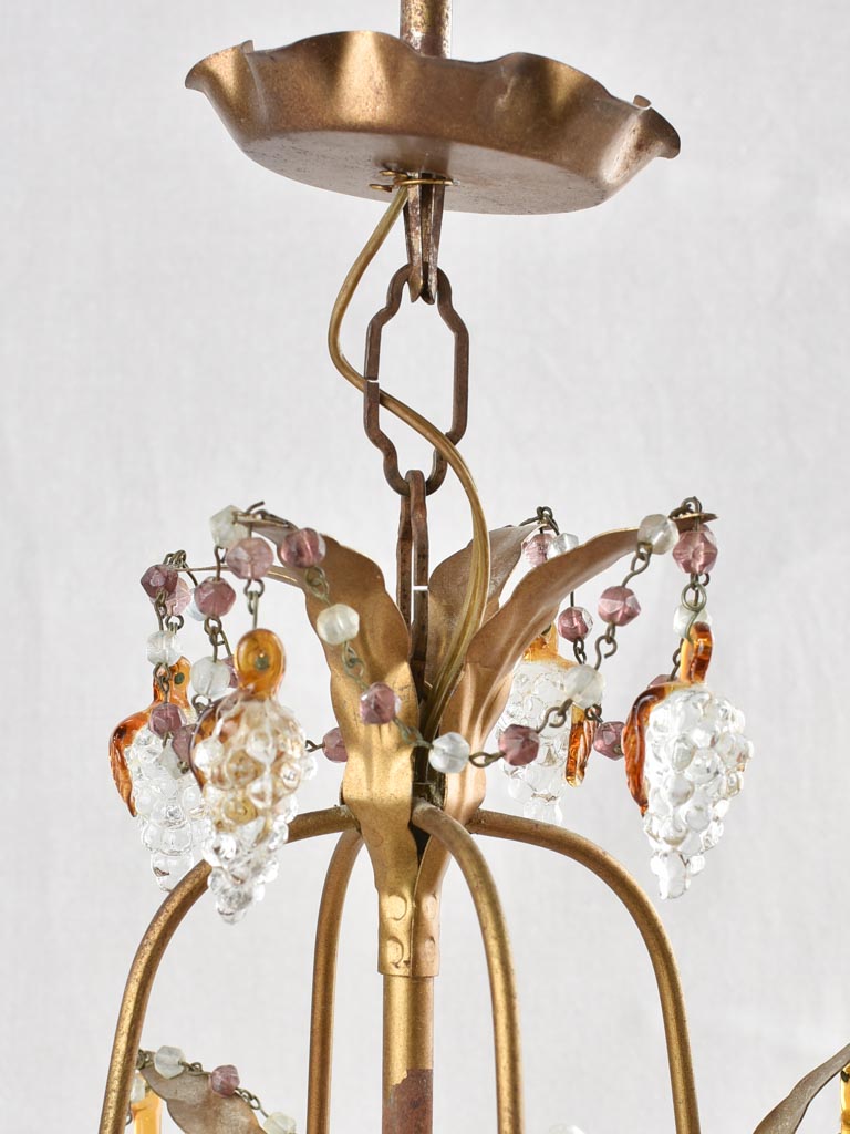 Small 4-globe chandelier with fruit decorations 21¾"