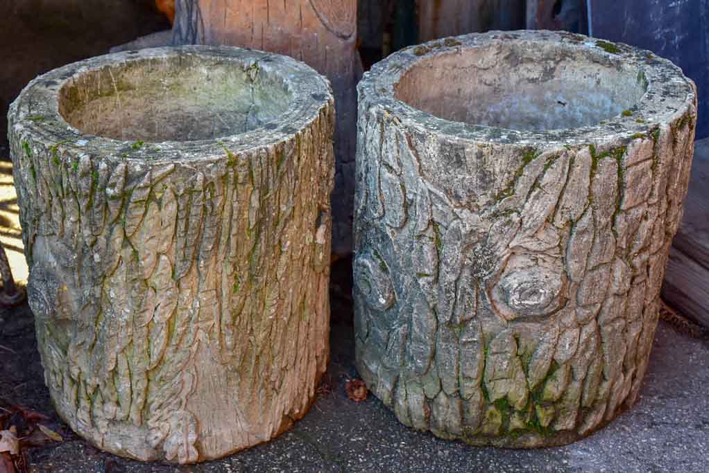 Pair of large faux bois garden planters