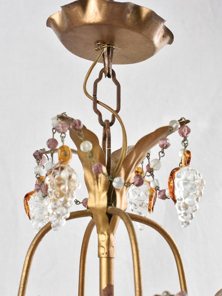 Small 4-globe chandelier with fruit decorations 21¾"