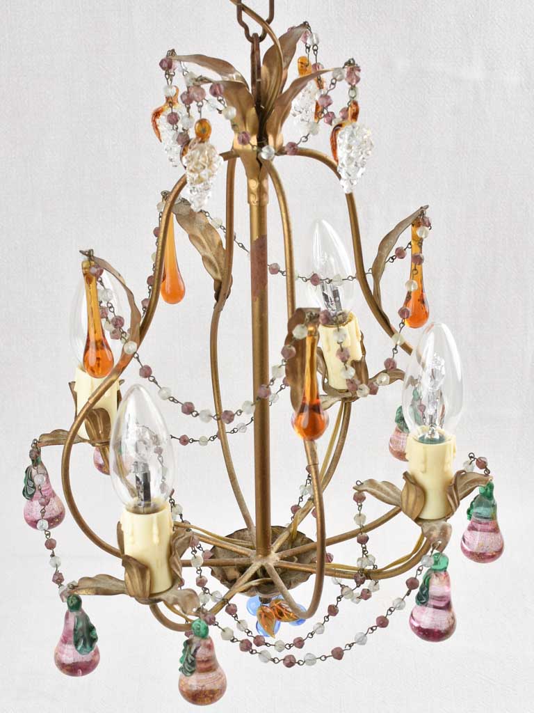 Small 4-globe chandelier with fruit decorations 21¾"