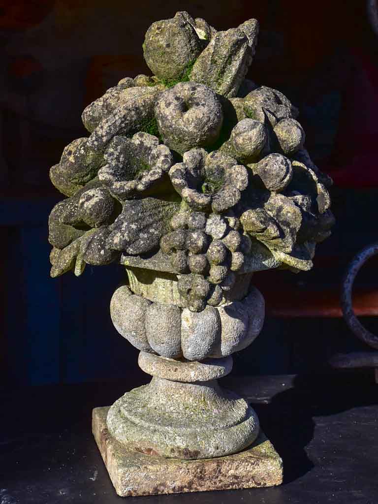 Pair of early 20th century fruit basket garden finials - reconstituted stone