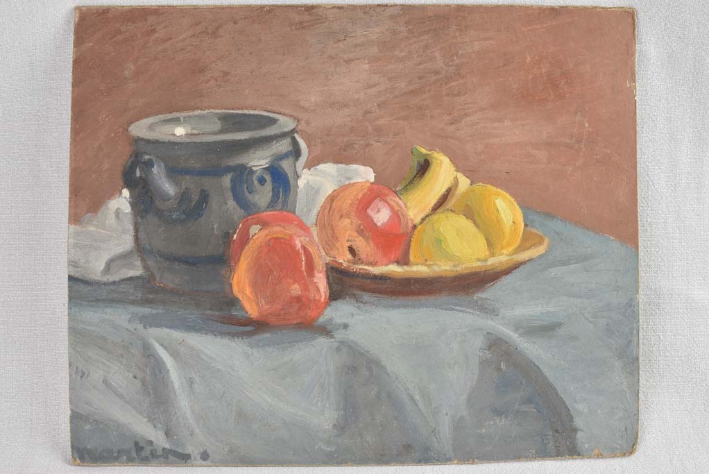 Small still life painting with fruit & ceramic pot 15¼" x 19"