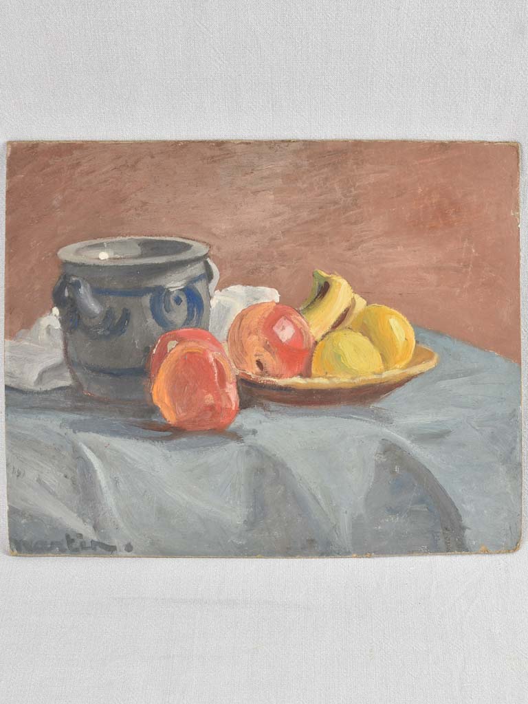 Small still life painting with fruit & ceramic pot 15¼" x 19"