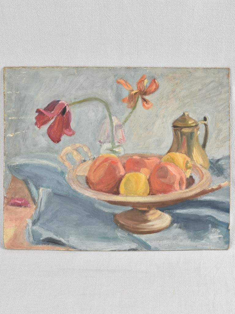 Small still life painting with fruit & ceramic pot 15¼" x 19"