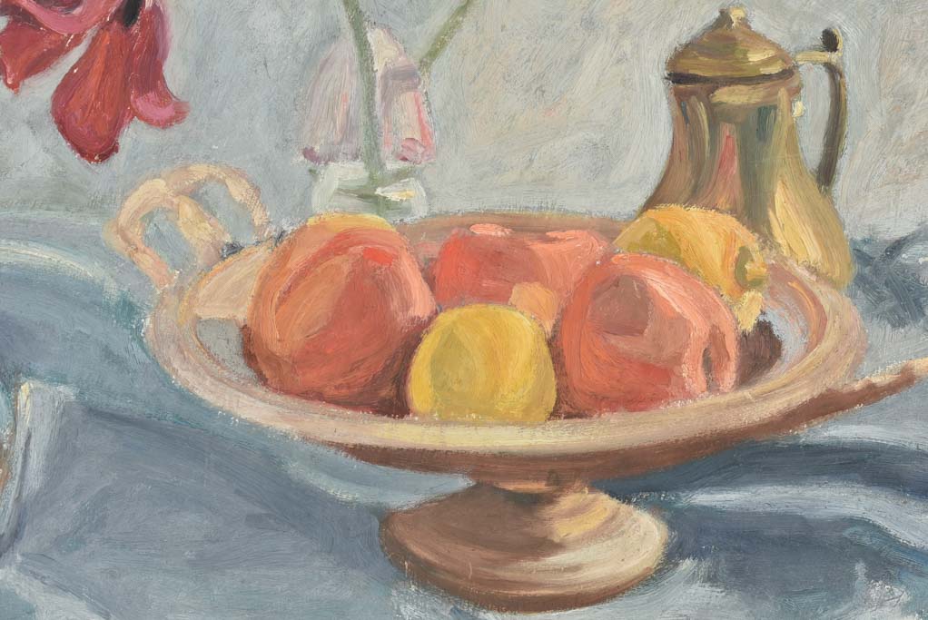 Small still life painting with fruit & ceramic pot 15¼" x 19"