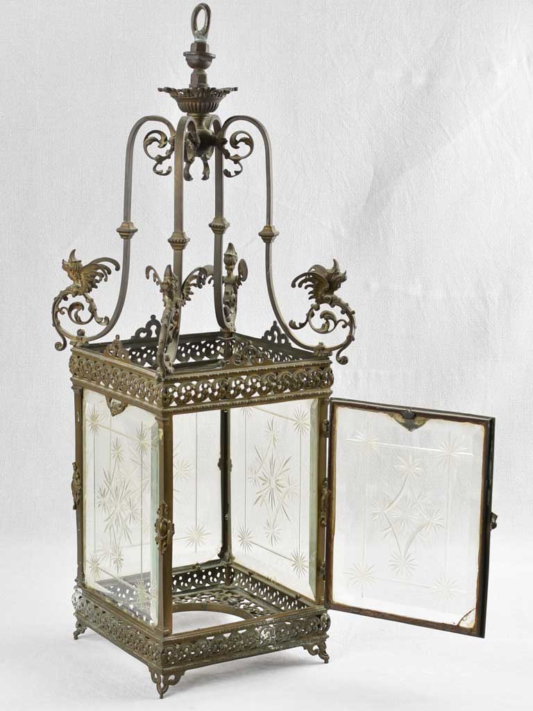 Large lantern with brilliant cut glass panes 33¾"