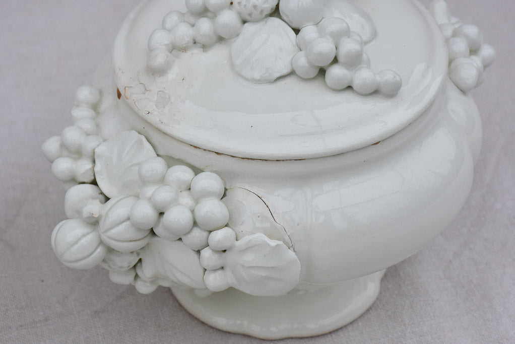 Pair of early 20th Century Italian soup tureens - white with sculpted garlands