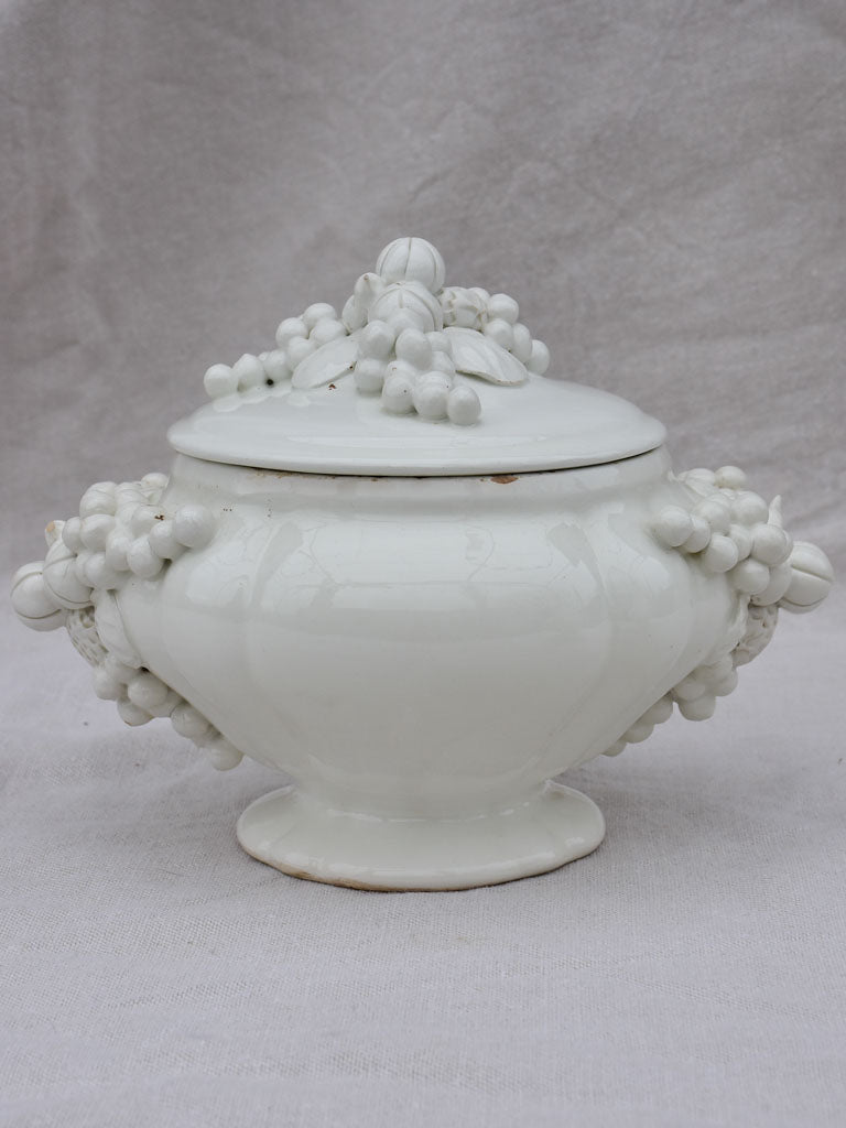 Pair of early 20th Century Italian soup tureens - white with sculpted garlands