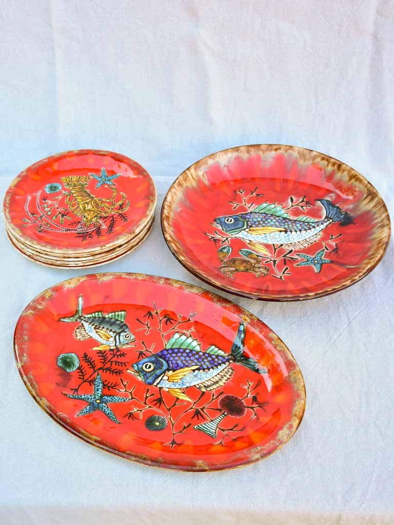 Handpainted vintage French seafood service 1969