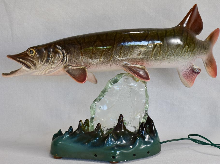 Barbotine table lamp in the shape of a pike fish 24¾"