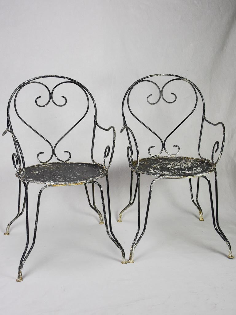 Pair of mid-century French garden armchairs with heart backs