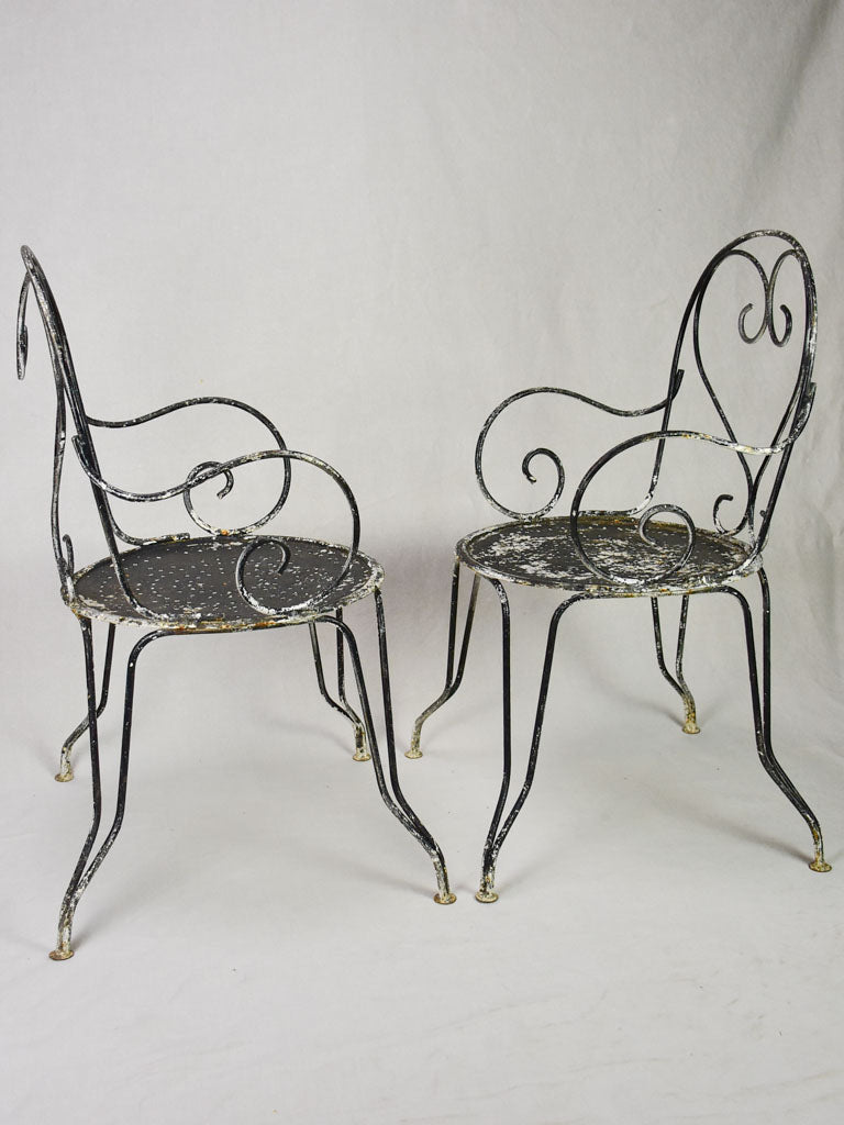 Pair of mid-century French garden armchairs with heart backs