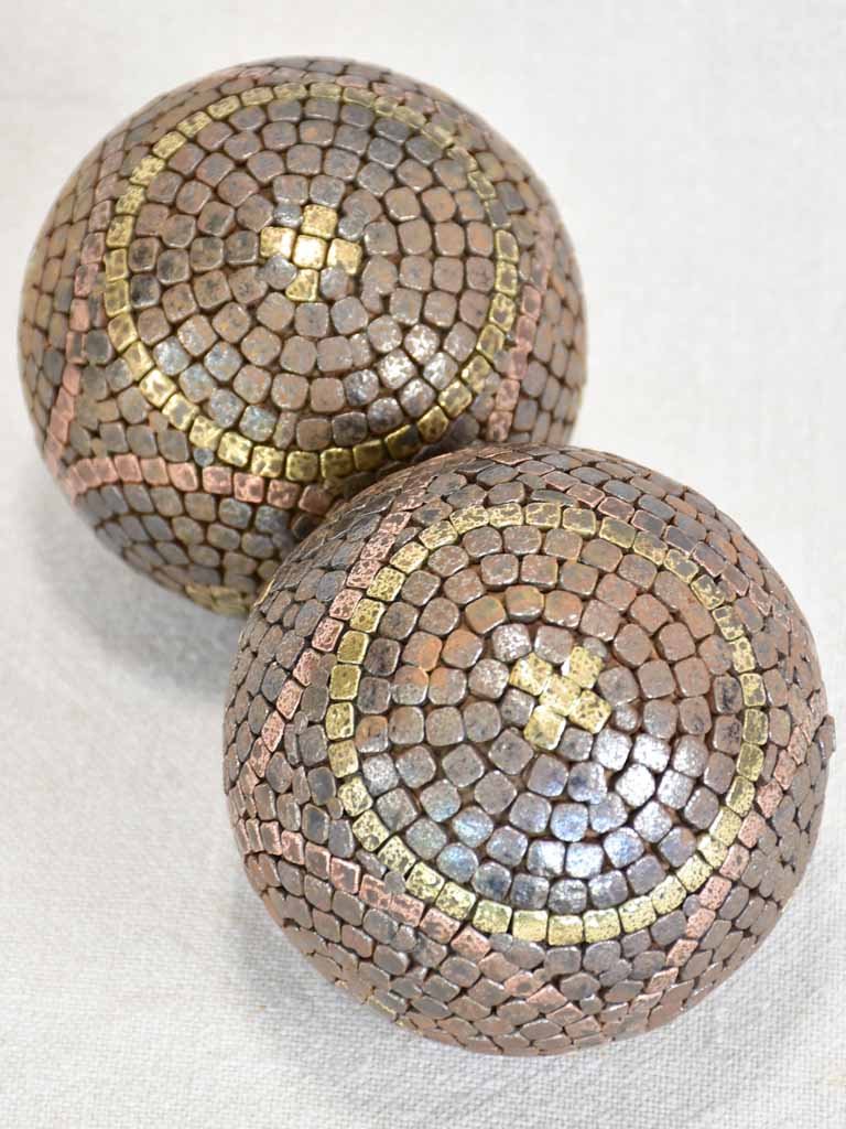 Pair of antique French pétanque balls 3½"